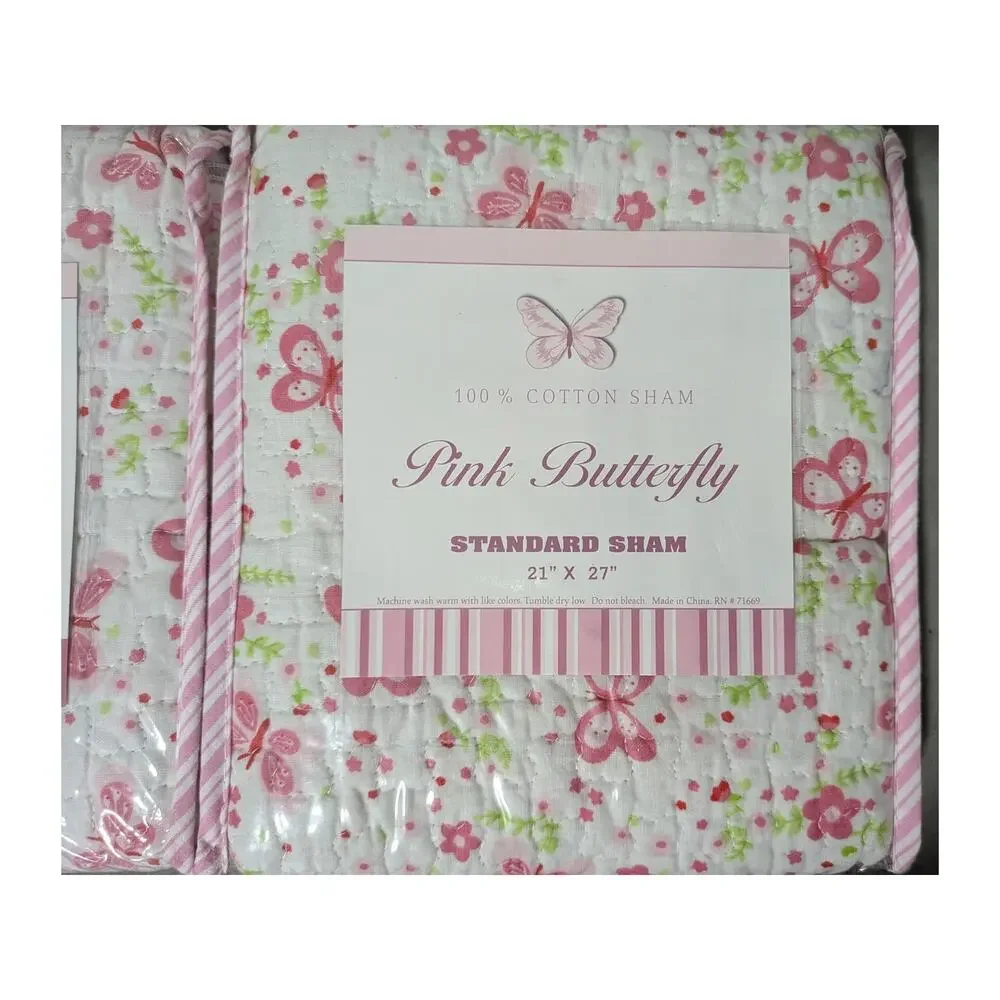 New Vtg Target Pink Butterfly Standard Quilted Sham Set of 2 100% Cotton 21x27
